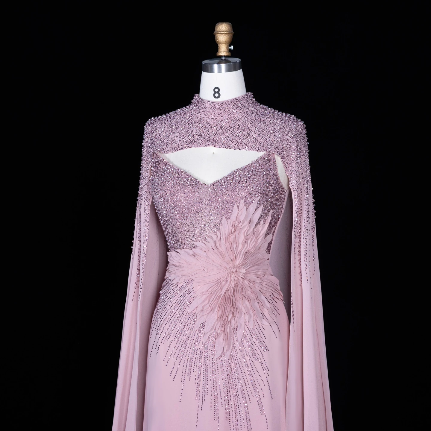 Sharon Said Abendkleider Luxuriöse Meerjungfrauen-Kleider mit V-Ausschnitt, Chiffon, Kristallen, Arabisch, Dubai, formelle Partykleider mit Umhang SS074 Maßanfertigung – Detail 29