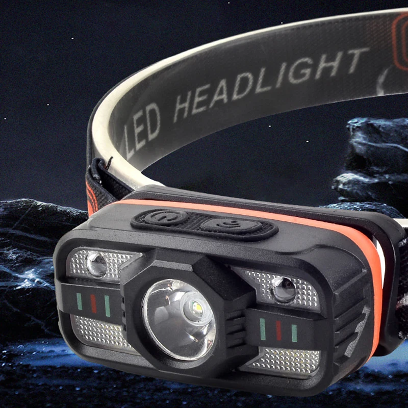 Rechargeable LED Headlamp Sensor Headlight With COB And LED Beads 6 Lighting Modes White And Red Light Fishing Light