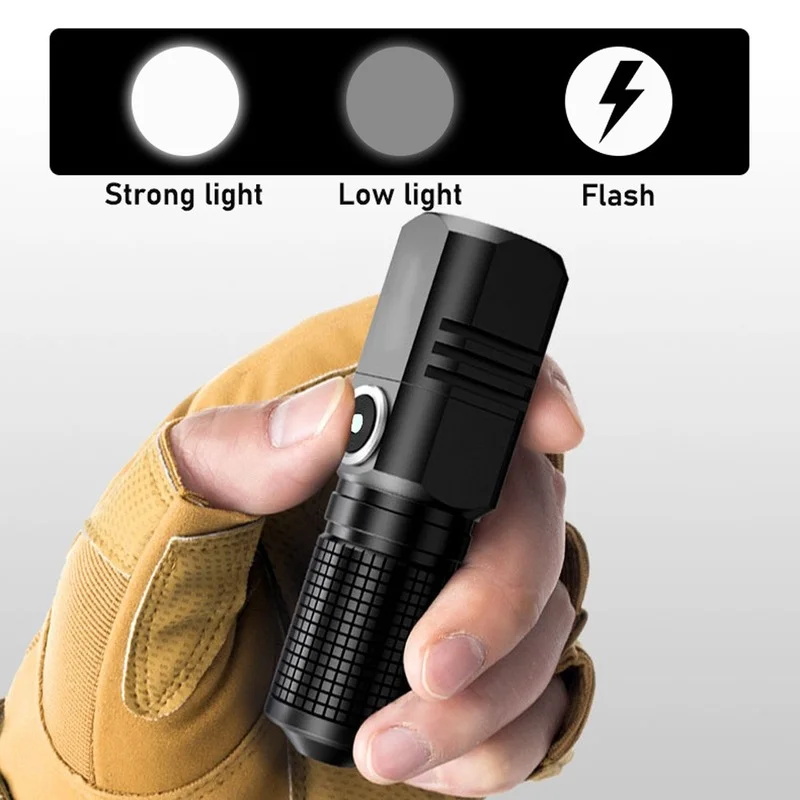 Super Bright MINI XHP50 LED Flashlight USB Torch Rechargeable Zoom Fishing Lantern Powerful 3 Lighting Mode Camping Lamp