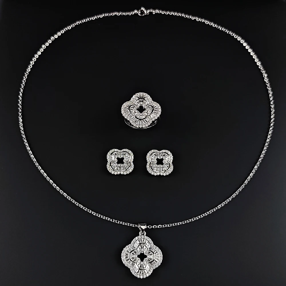 3pcs Pack Luxury Silver Color Bride Jewelry Set for Women Anniversary Gift Jewelry Wholesale Free Shipping Items J6137