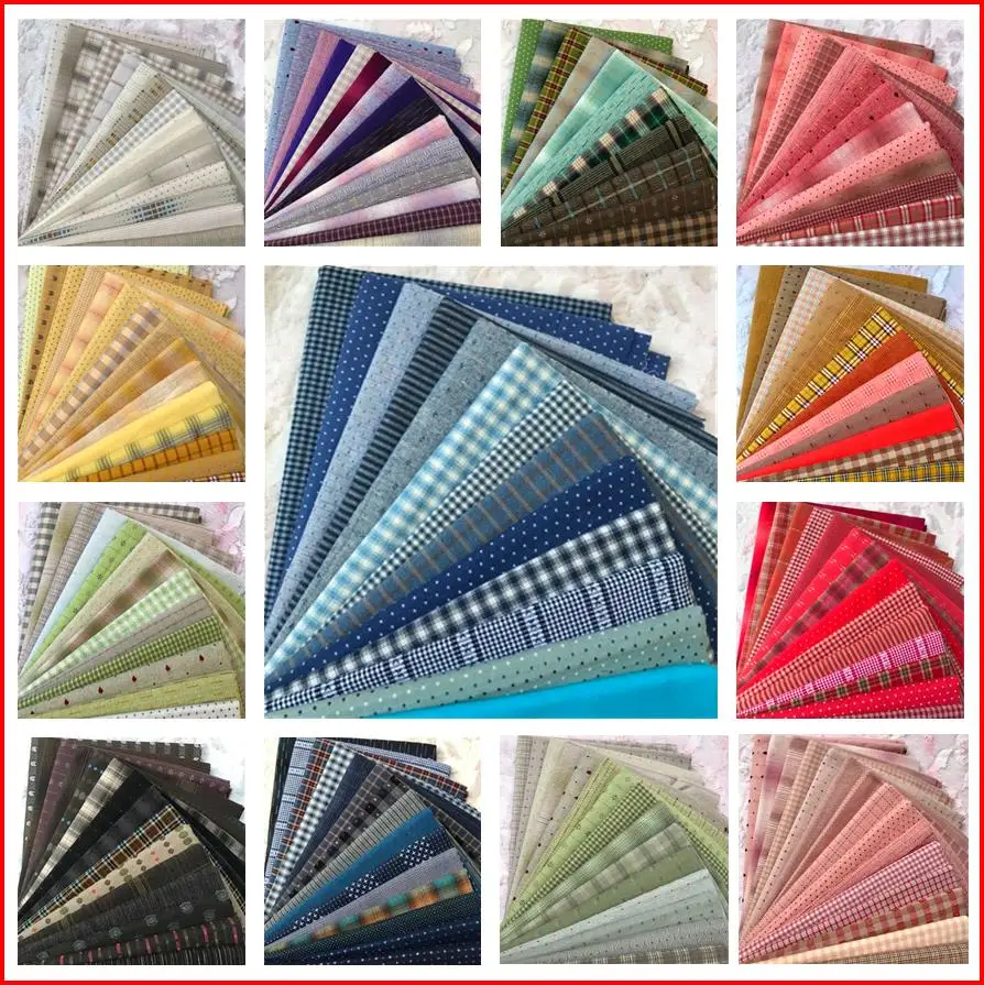 23x33cm Polychromatic The Cheapest Japanese First Dye Washed Fabric Stitching Dol DIY Fabric Plaid Cotton Doll Cloth 14pcs