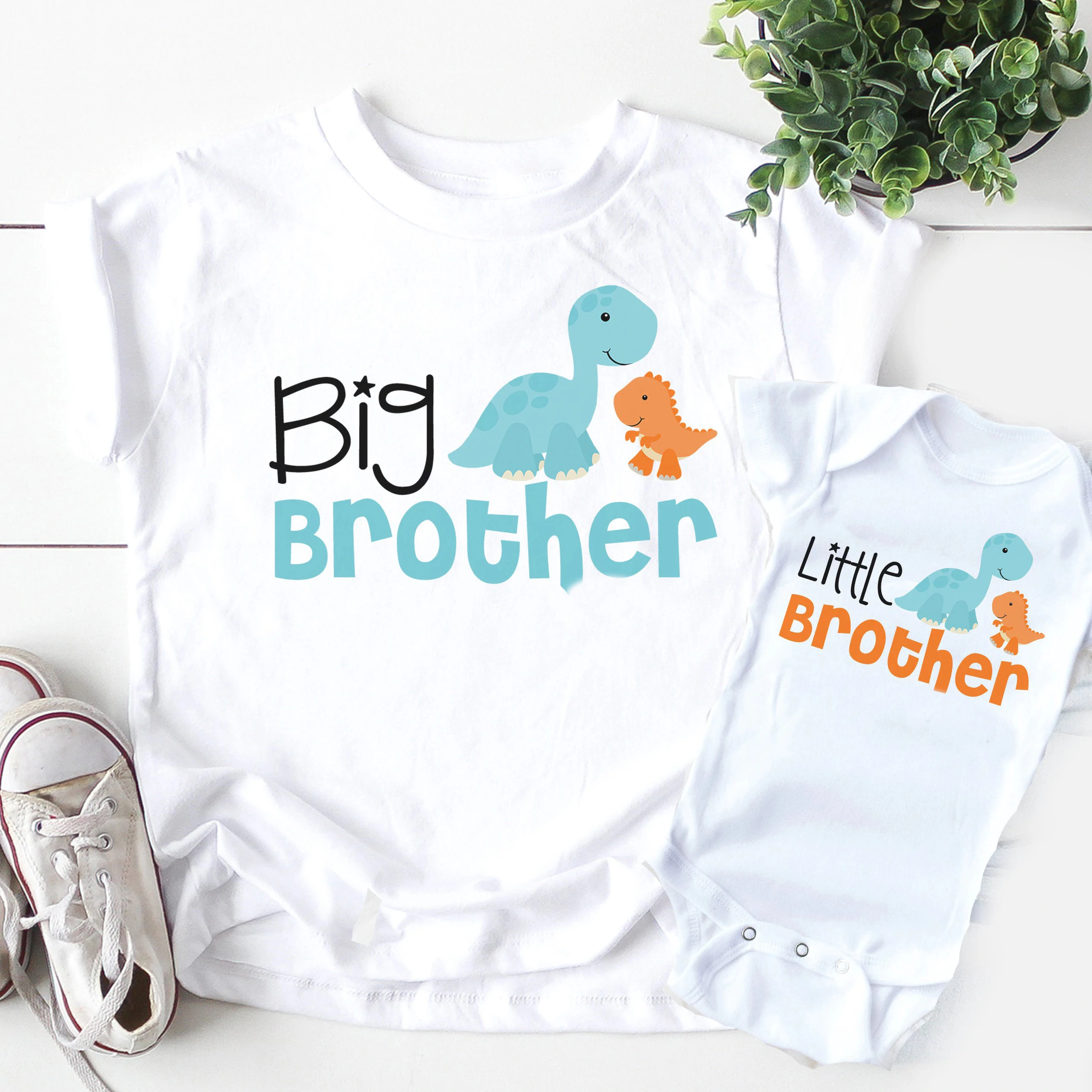 1PC Big Little Brother Siblings Matching T Shirts Dinosaur Truck Airplane Cartoon Boys Newborn Birthday Party Gift Tops Outfits