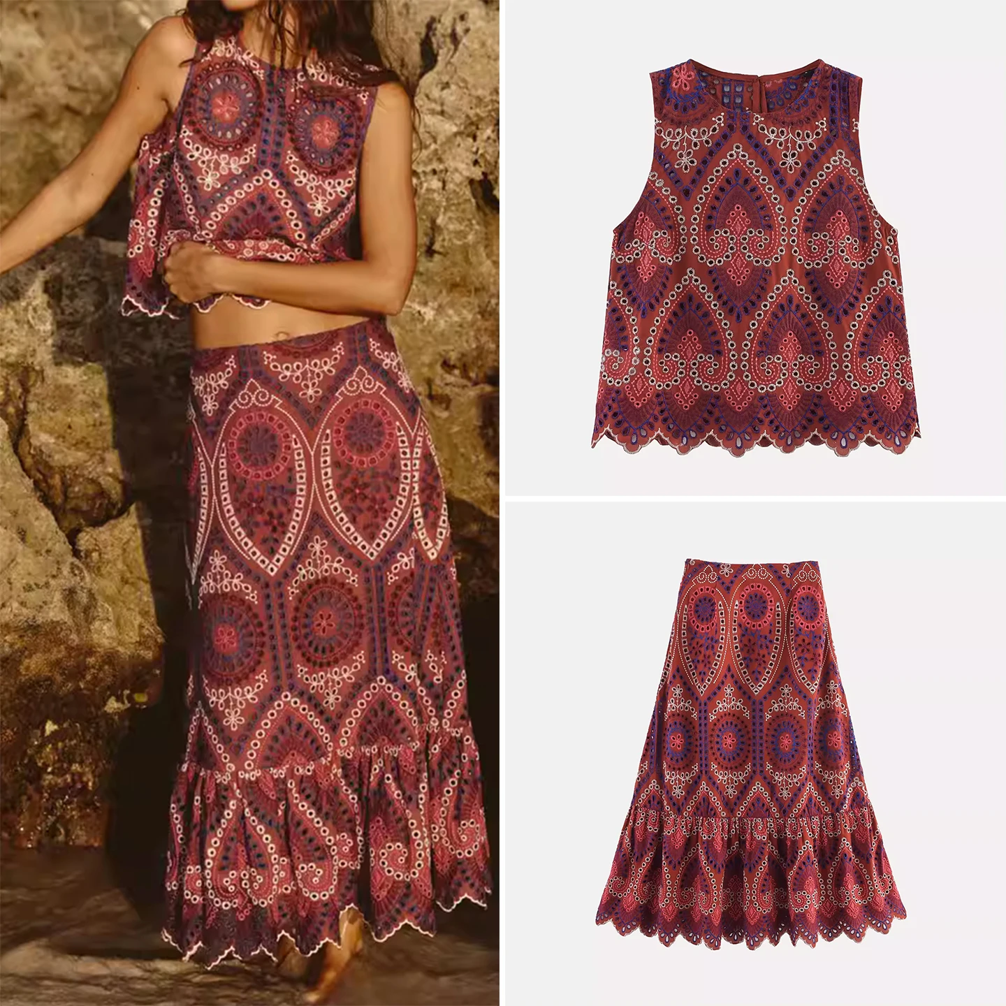 

Новинка зимы 2025: Женский комплект из вышитого топа и юбки миди с круглым вырезом в китайском стиле, модный женский наряд от бренда Z