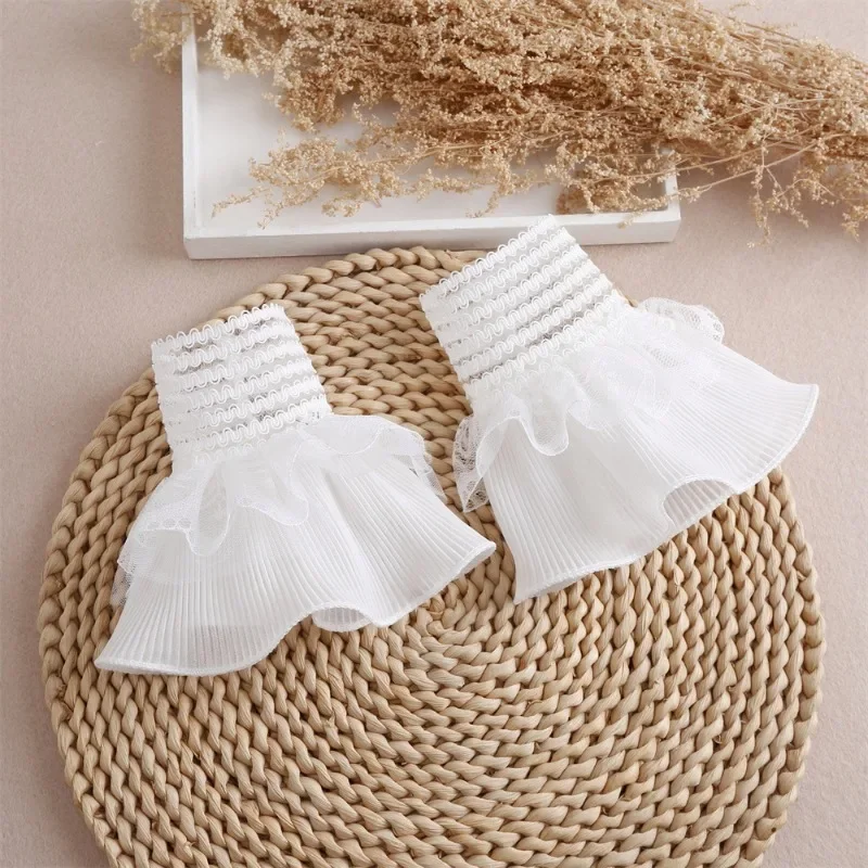 숙녀 분리형 레이스 커프 슬리브 탄성 슬리브 커프스 손목 레이스 커프스 화이트 슬리브 여성 블라우스 손목 워머