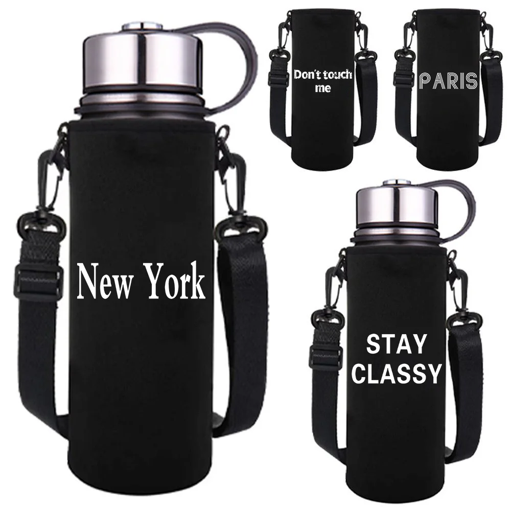 

550-1500ML Insulated Water Bottle Sleeve Adjustable Strap Print Portable Outdoor Water Bottle Carrier for Hiking, Travel