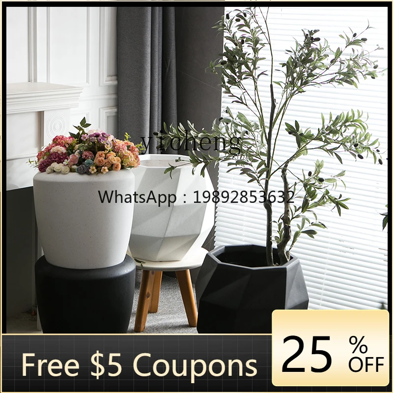 

1ZC premium sense landing magnesium mud flower pot rubber tree paradise bird lily bamboo large green plant pot
