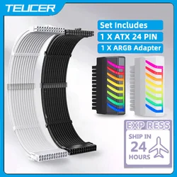 TEUCER PSU Extension Cable Kit 350mm Extension Power Supply Cable with ATX 24Pin 90 Degree ARGB Adapter for Computer Accessories