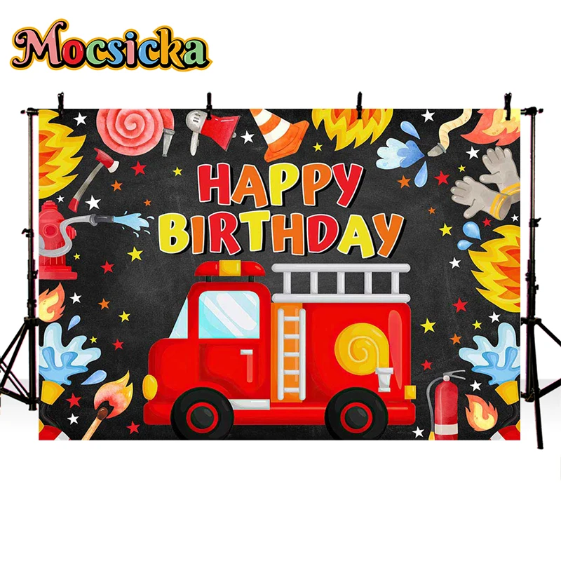 Mocsicka Photography Background Boys 1st Birthday Party Kids Portrait Decor Basketball Fire Engine Backhoe Backdrop Photo Studio