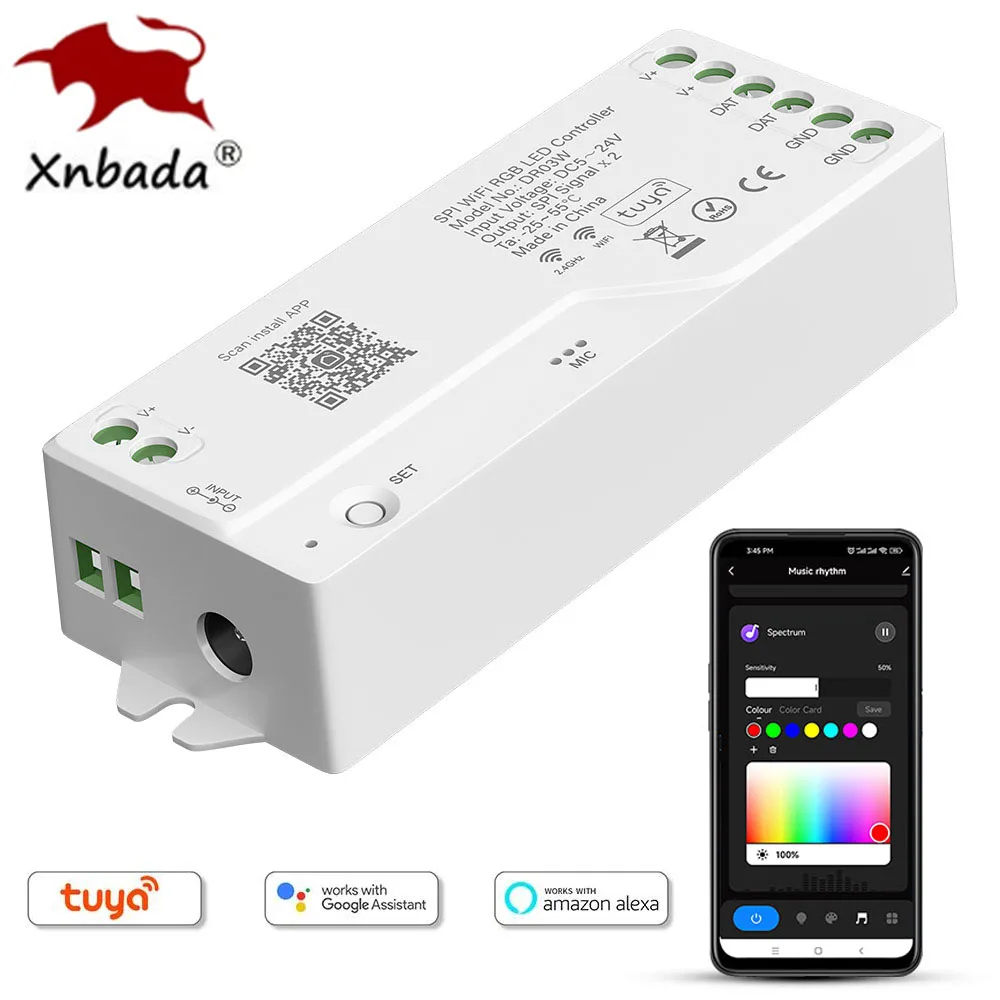 controlador de luz de tira led tuya rgb 24g spi wifi rgb google home alexa ws2811 ws2812b ws2814 ws2815 5050 01