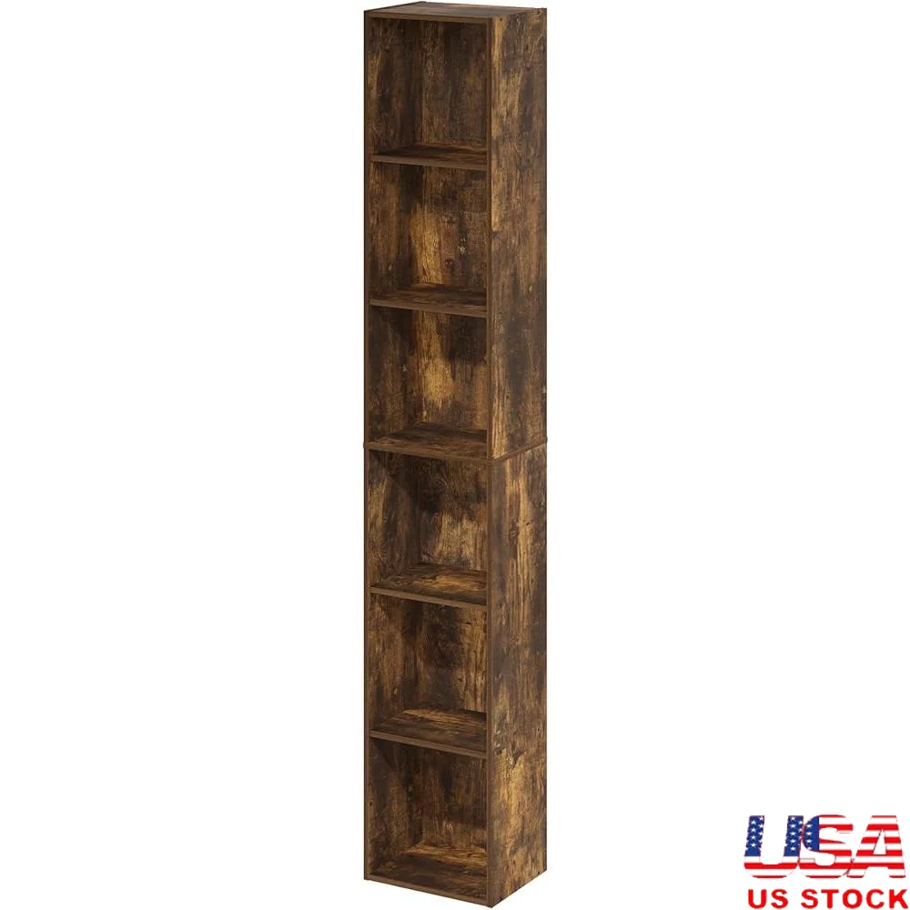 

Space Saving 6-Shelf Bookcase Vertical Storage Unit Office Home Living Room Easy Assembly Lightweight Sturdy Design