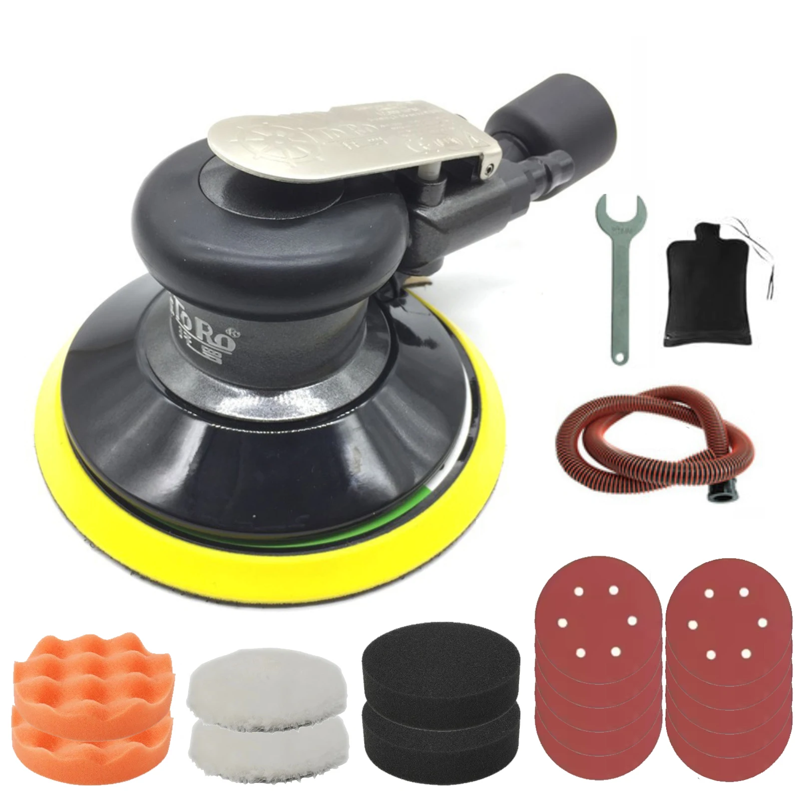 6-inch Air Pneumatic Orbital Sander Air Polisher 150mm Air Vacuum Grinder for Car Metal Wood Polishing Grinding Pneumatic Tool