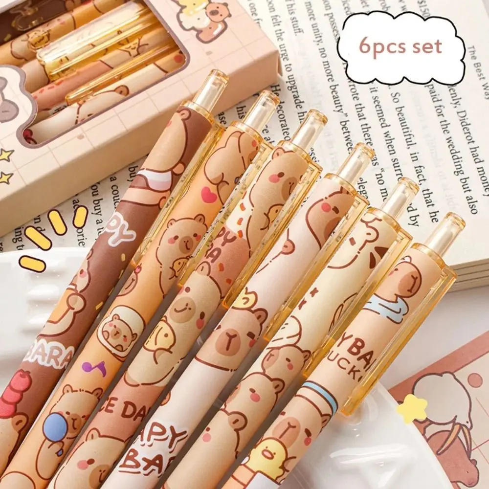 

6PCS INS Cartoon Capybara Gel Pen Aesthetic Kawaii Cute Writing Pen Black Ink 0.5mm Gel Pen Kids