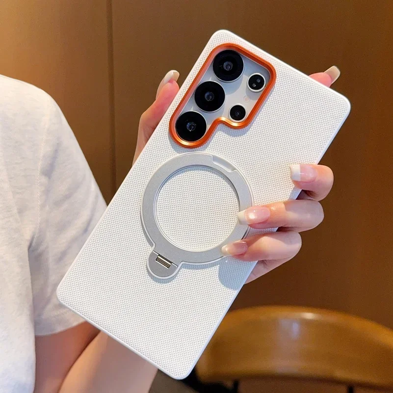 For S26 Ultra S26 S25 S24 Ultra Case Luxury Ultra-Thin Matte Metal Magnetic Ring Holder Shockproof Protection Cover Accessories