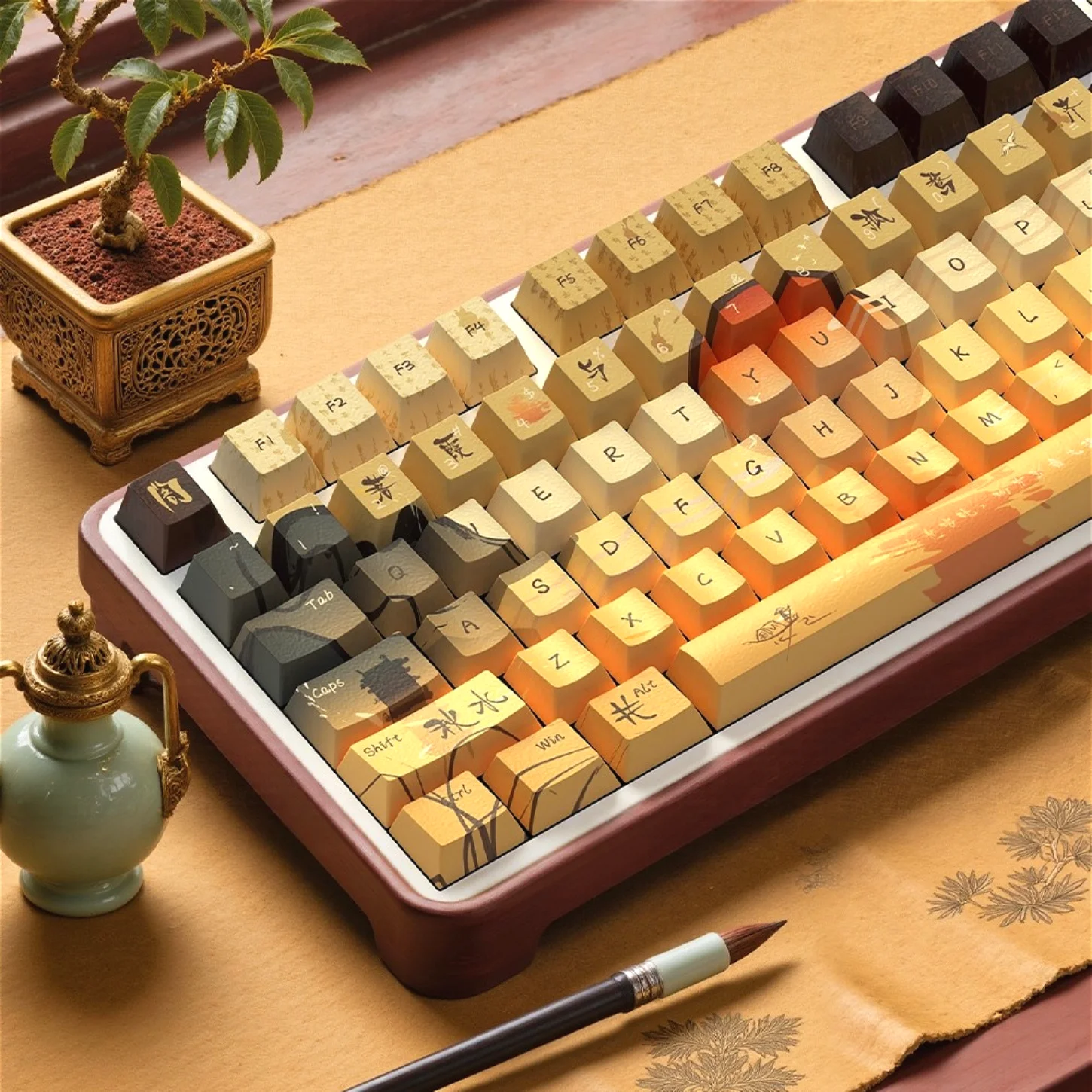 

Retro Tenghuangge Mechanical Keyboard Keychain, Sunset Pattern Cherry Keycap Set, PBT, Custom Cap, 158 Key Wooting Customization