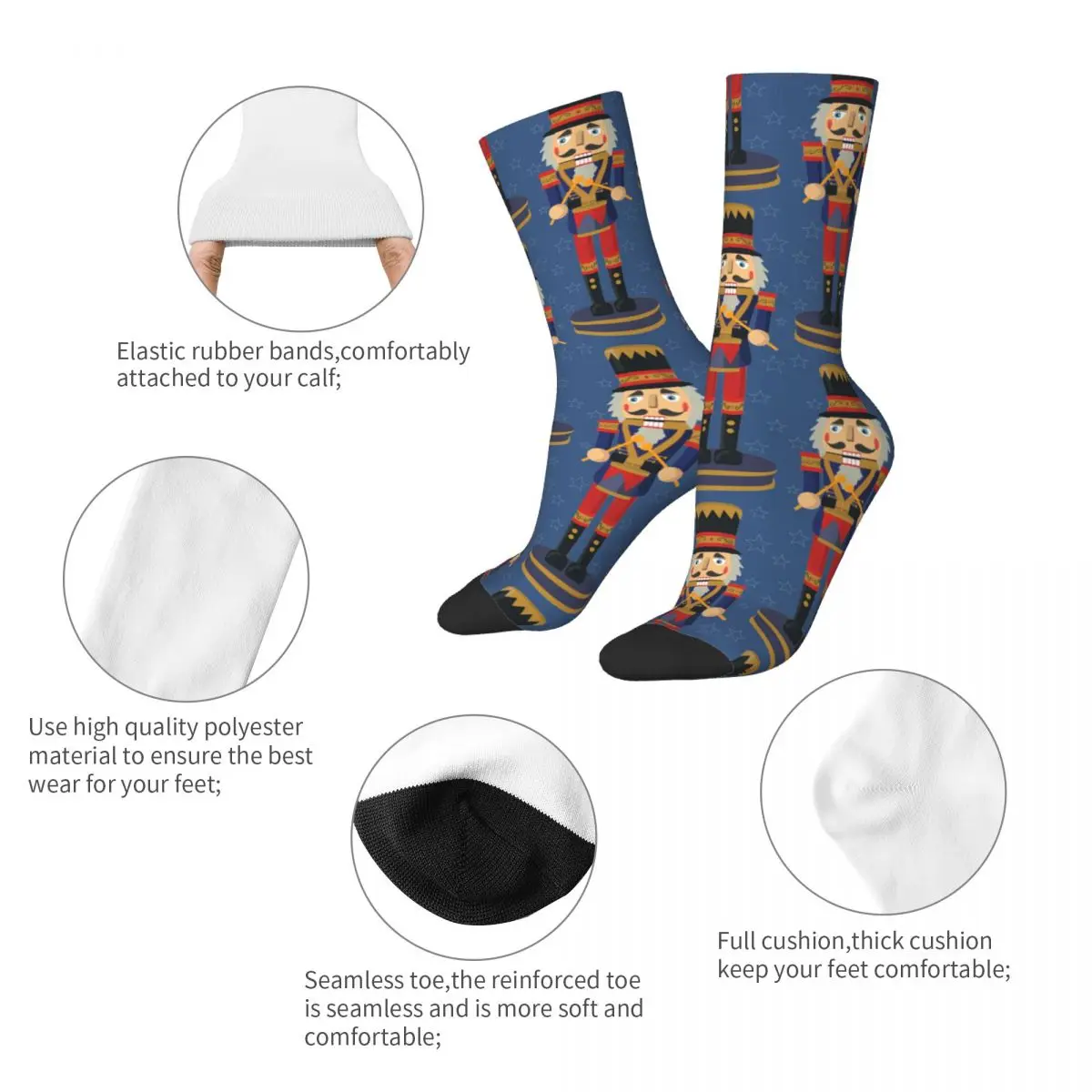 Nutcracker Toy Soldier Drummer Blue Socks Men Women Socks High Quality Spring Summer Autumn Winter Middle Tube Socks Gifts