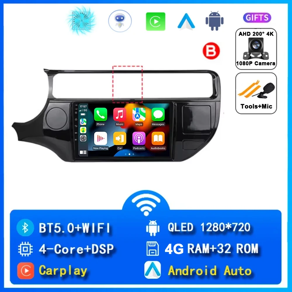 Android 15 Voor Kia RIO 4 K3 2011 2012 2013 2014-2017 Carplay Autoradio Navigatie GPS Multimedia Speler stereo wifi + 4G Auto BT