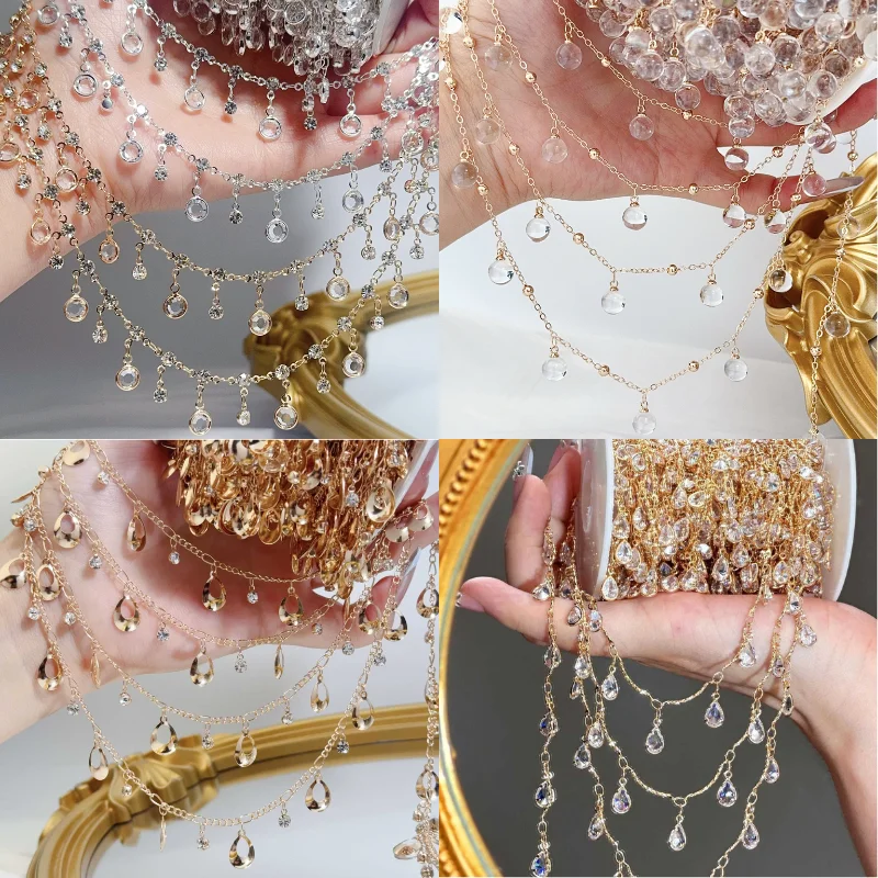 

0.5/1/2m Charm Water Drop Tassel Chain Diamond Inlaid Copper Chain For DIY Necklaces Jewelry Clothing Decoration Accessories