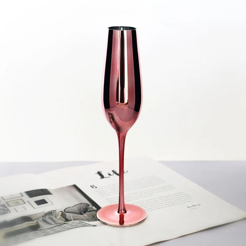 European pink rose gold champagne electroplated crystal glass red wine cup champagne cup goblet wine set wholesale