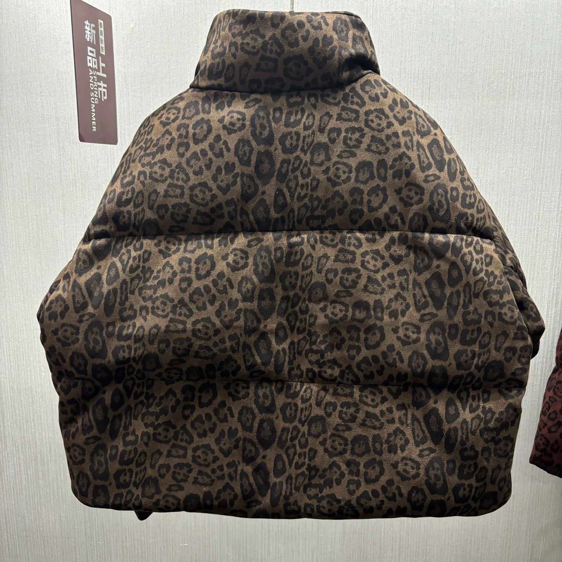 Women's winter new down jacket short matching leopard print stand-up collar niche foreign-style white duck down student jacket