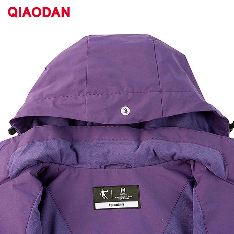 QIAODAN Fleece Lined Trench Coat Women's 2025 Winter Windproof Hooded Warm Jacket Outdoor Sports Casual Outerwear QDFFD2244505