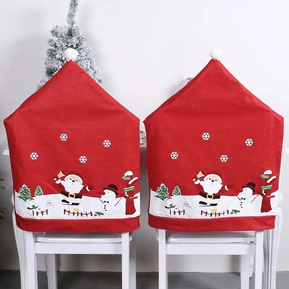 

4pcs Seat Protector Christmas Chair Cover Cartoon Xmas Decoration Santa Claus Seat Cover Cute Creative Hat-shaped