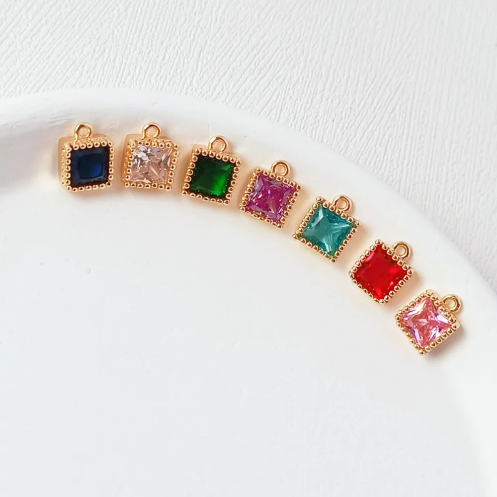 14K Gold-plated Zirconium-inlaid Square Pendant DIY Handcrafted Bracelet Necklace Pendant, Tassel Earring Accessory