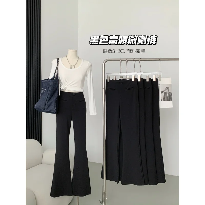 Black Wide- For Women Spring Slim-Fit Ankle-Length Stretchy Straight-Leg Pants Casual High Waist Bootcut Horsesho