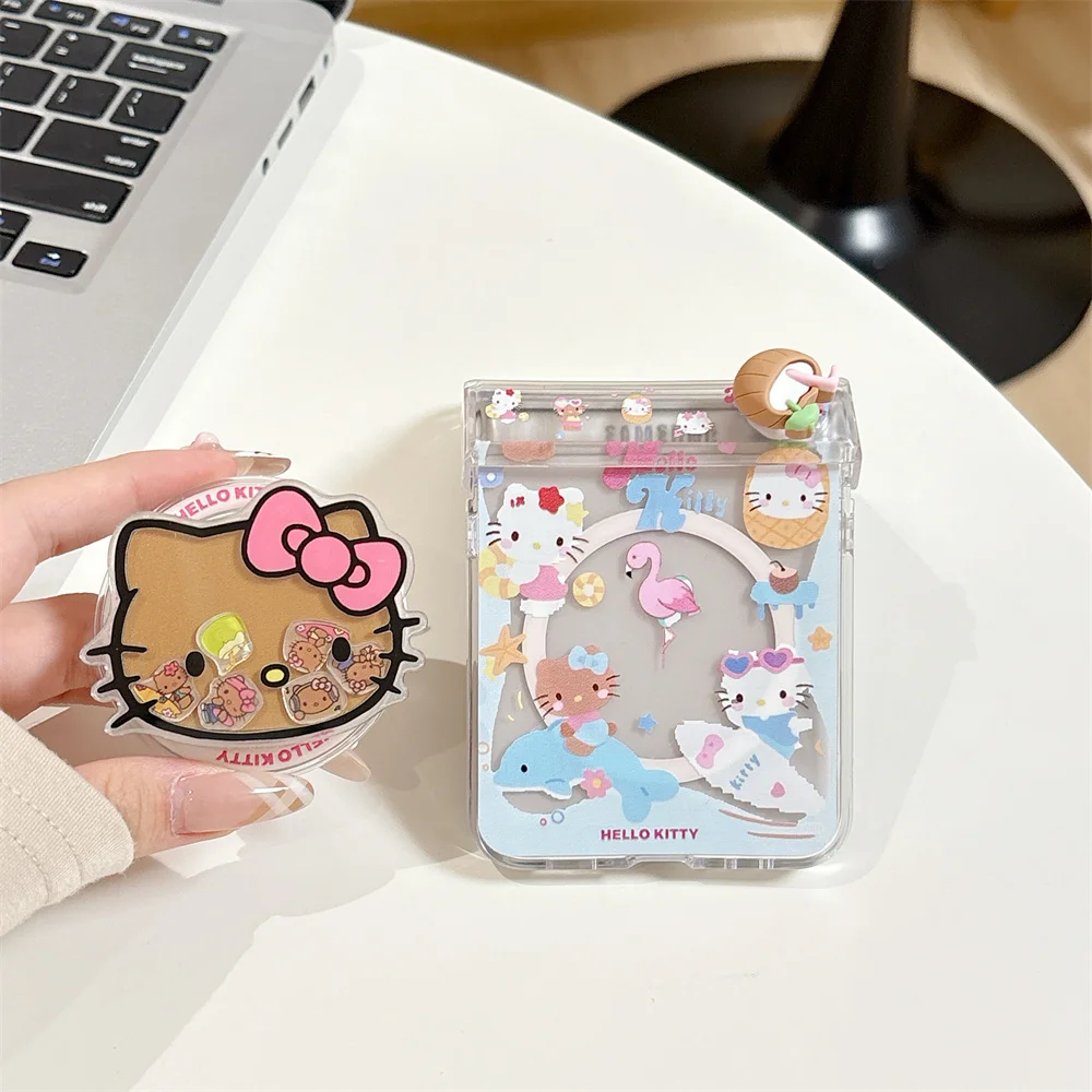 새로운 HelloKitty 사랑스러운 안티 가을 커버 Funda 삼성 갤럭시 Z Flip6 Flip5 7 Flip7 Magsafe 홀더 충격 방지 전화 케이스