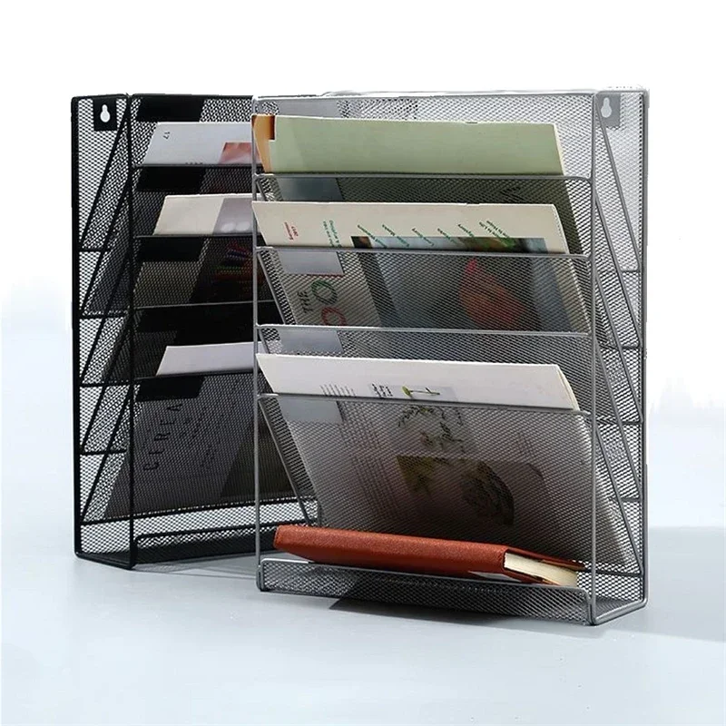 

Special Wall-mounted Metal Bookshelf Iron Art Newspaper Rack A4 Data Sorting Storage Basket Multi-layer Vertical Storage Rack