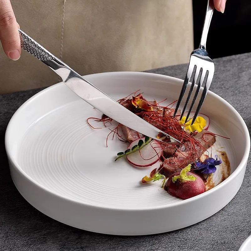 

LH Steak Plate Western Food Light Flat Household Light Luxury White Ceramic Plate