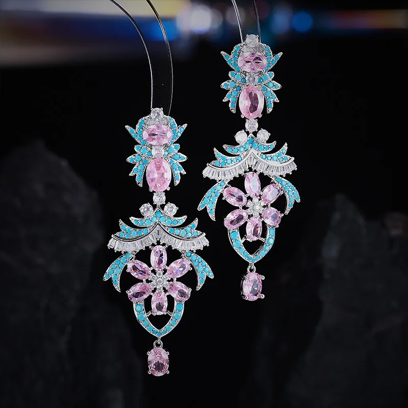 

Light Luxury Colored Zircon Flower Earrings Niche Design Dinner Wedding Dress Sense Earrings for Women LYX024