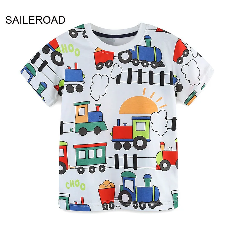 

SAILEROAD Summer Tee Tops Kids Clothes 2024 Baby Boys Korean Children's Clothing Cotton Cartoon Trains Vehicles T-shirts