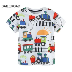 SAILEROAD Summer Tee Tops Kids Clothes 2024 Baby Boys Korean Children's Clothing Cotton Cartoon Trains Vehicles T-shirts