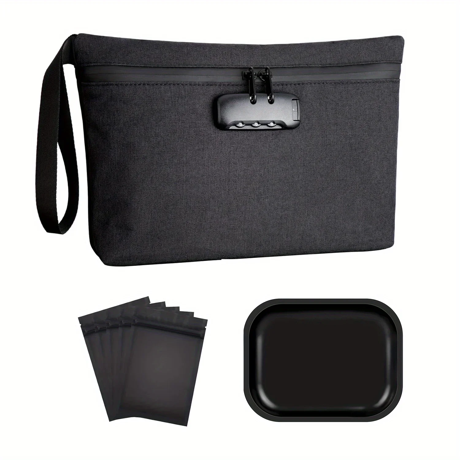 

7 Pieces Smell Proof Pouch Bag with Combination Lock Rolling Tray Mylar Bag Set for Smokers
