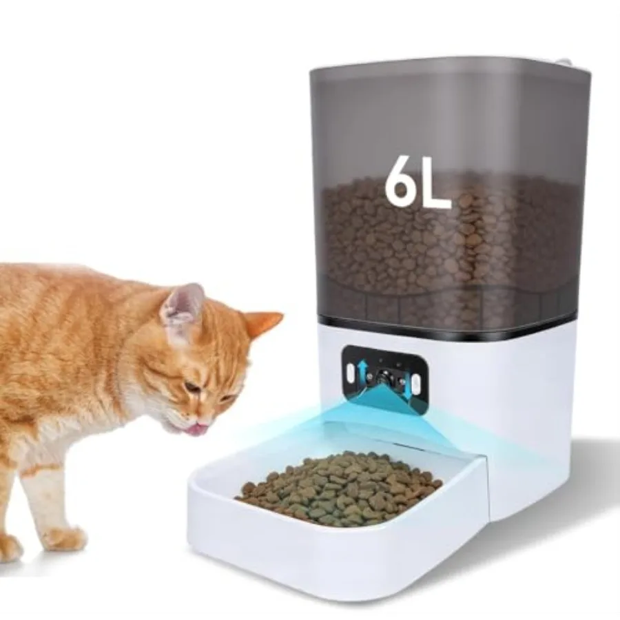 

Автоматическая кормушка для кошек 6 л с камерой, широкоугольным объективом 180°, 2 МП, двусторонней связью, записью голоса, Wi-Fi 5 ГГц/2,4 ГГц, из нержавеющей стали, черная