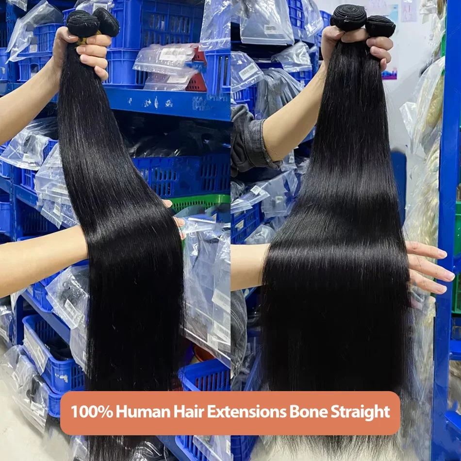 البرازيلي العظام مستقيم 3 4 حزم 100% الشعر البشري 30 32 بوصة لحمة مزدوجة الطبيعية الأسود الخام عذراء وصلات شعر للنساء #2