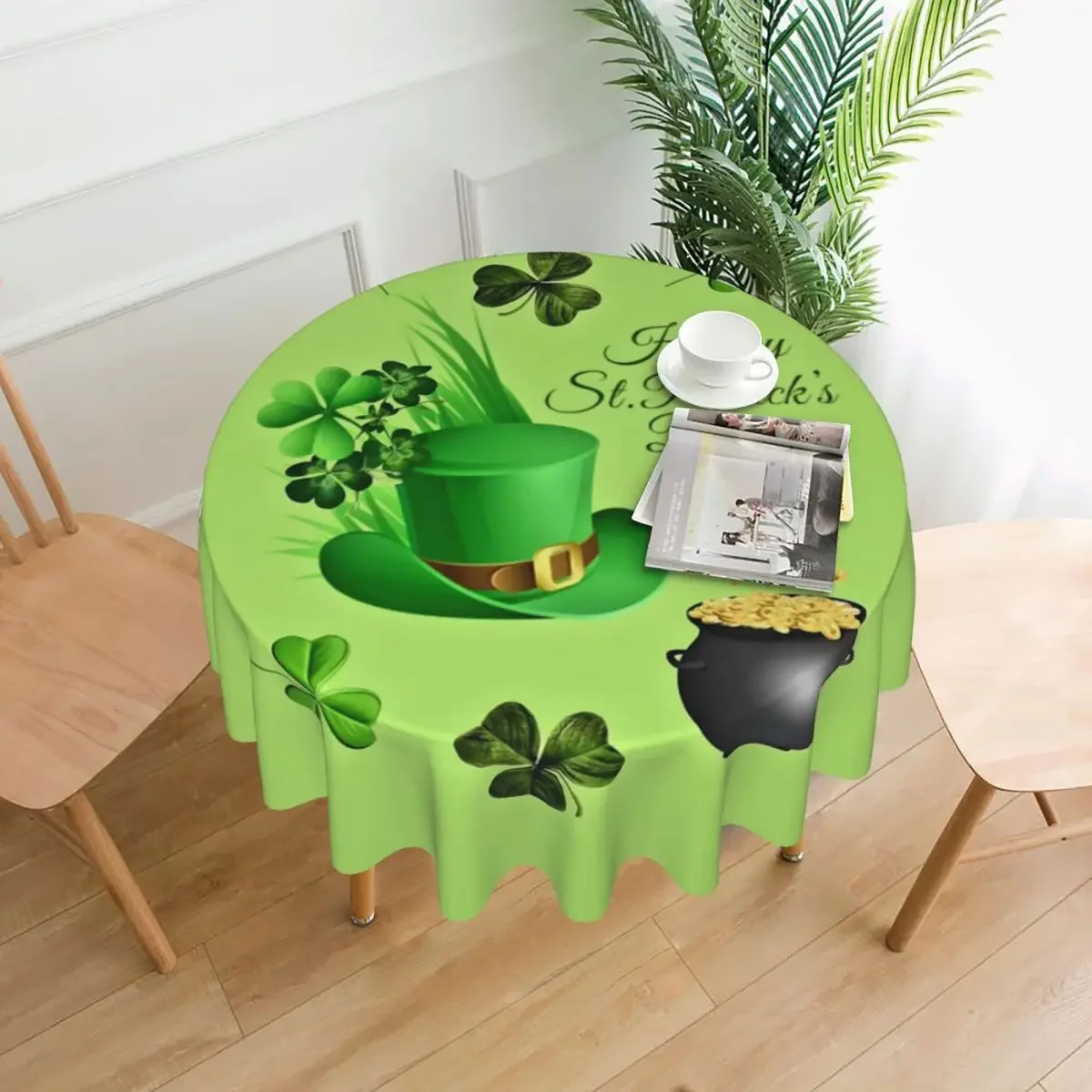 St. Patrick's Day Round Tablecloth Ireland Green Graphic Table Cover For Banquet Christmas Party Fashion Waterproof Table Cover