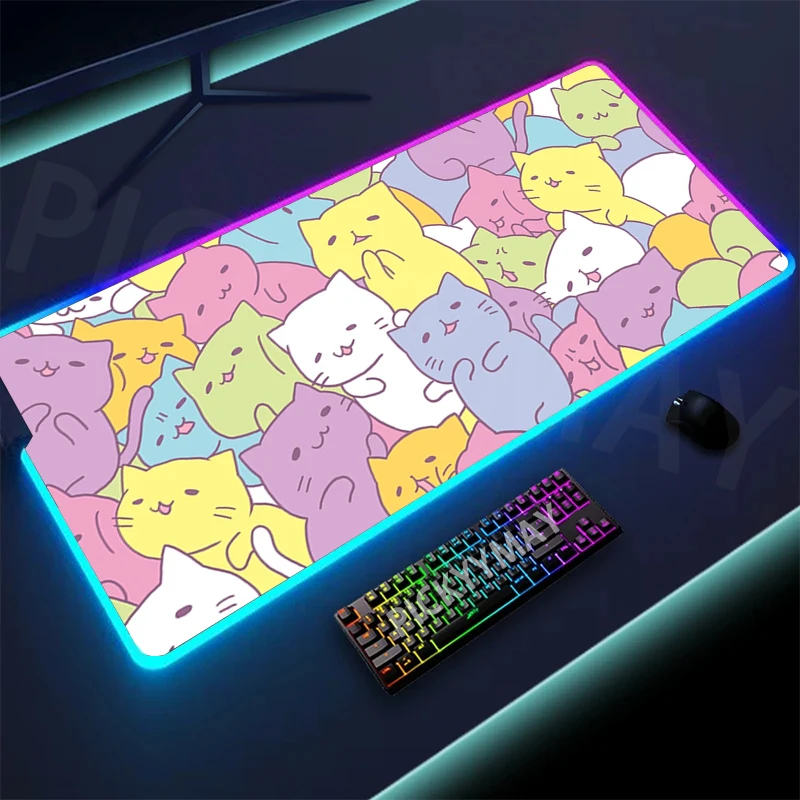 

Large LED Desk Mats XXL RGB Computer Mousepad Cute Cat 90x40cm Backlight Keyboard Mat Table Pad Gamer Luminous Mousepads