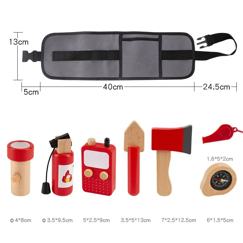 Outil de Simulation en bois pour enfants, ensemble de sacs de taille de pompier, jeu de rôle, jouets éducatifs pour enfants