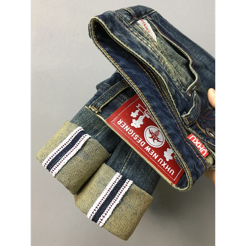 

Heavy duty retro jeans for men, slim fit straight tube, scraped and trendy design, street cool vintage denim pants