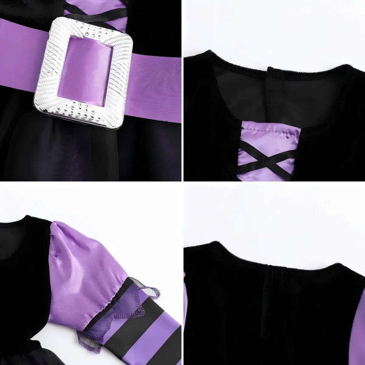 Kinder Rollenspiel-Kostüm Mädchen Hexen-Cosplay-Kleid mit Hut Besen Langarm Tüll Halloween Kostüm für Karnevalsparty – Detail 5