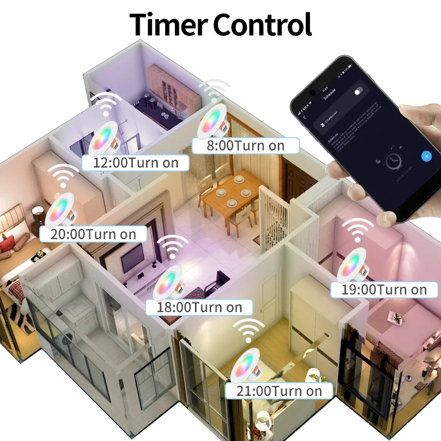 Imagem -05 - Downlight Led Inteligente com Bluetooth Lâmpada de Teto Redonda Embutida Regulável para Sala de Estar e Quarto Tuya Smart Life 10w 15w Rgb