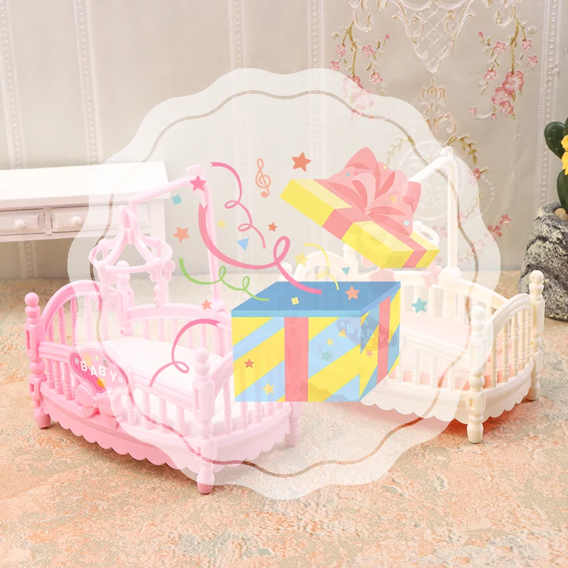 1/12 Dollhouse Simulation Mini Crib Baby Bed Model Dollhouse Bedroom Furniture Decoration Dolls House Accessories