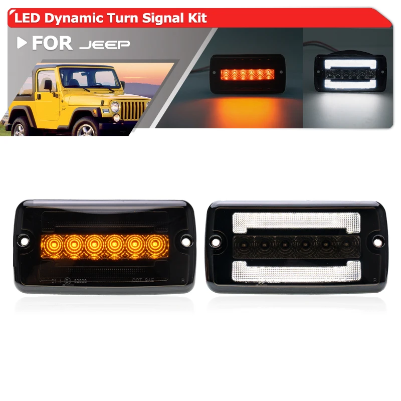 For 1997-2006 Jeep Wrangler TJ OEM Replacement Bumper Turn Signal Kit LED Sequential Side Signal/White DRL Running Parking Light