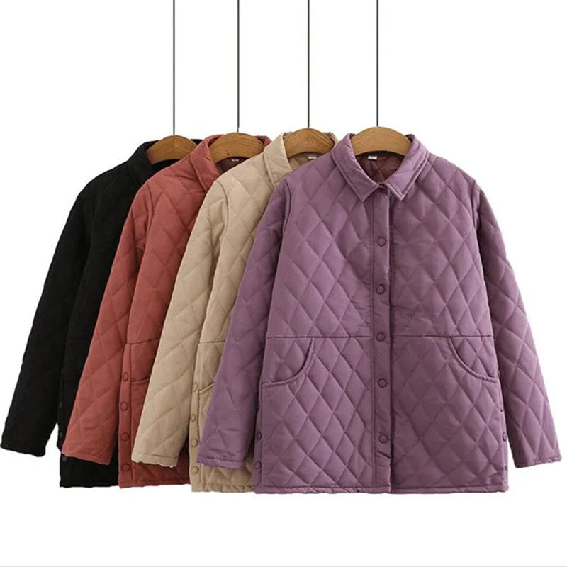 Autumn Winter Quilted Jacket Warm Parkas Women Cotton-Padded Long Thin Cotton Coat Shirt Female Outerwear Black Purple Clothing