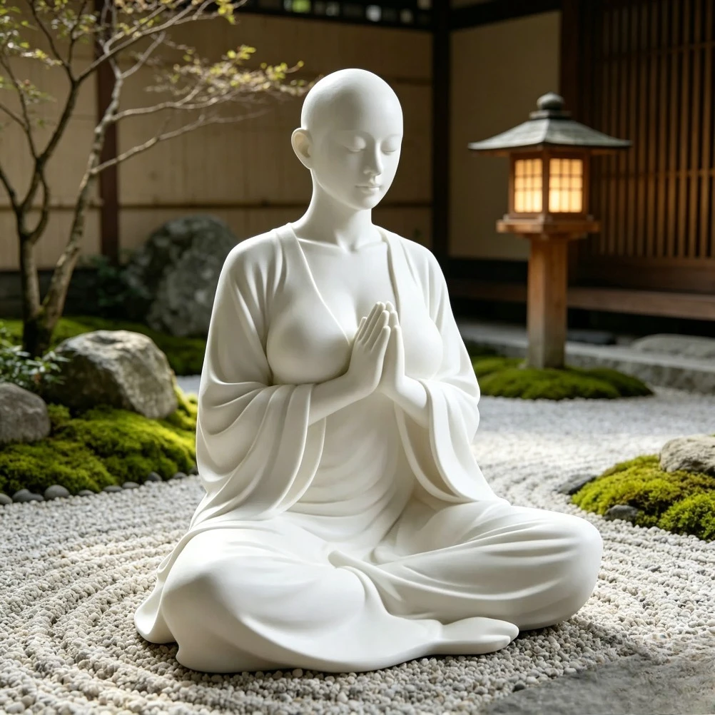 3D Printed Meditation Statue White Zen Figurine Minimalist Spiritual Sculpture for Living Room Bedroom Yoga Room Decor & Gift