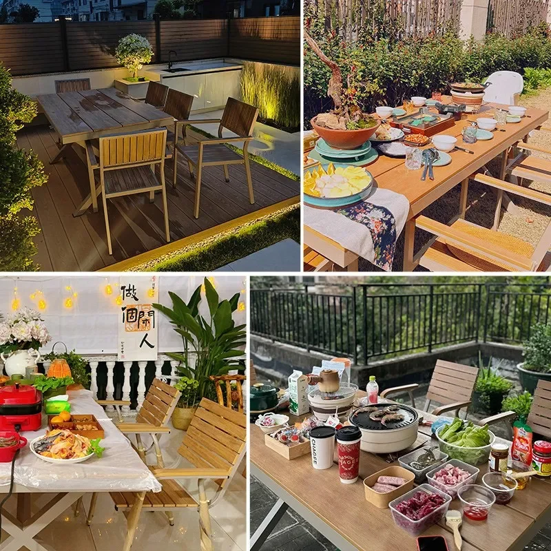 Outdoor Patio Table and Chair Set Preservative Wood Plastic Composite Balcony Garden Dining Furniture Weather Resistant