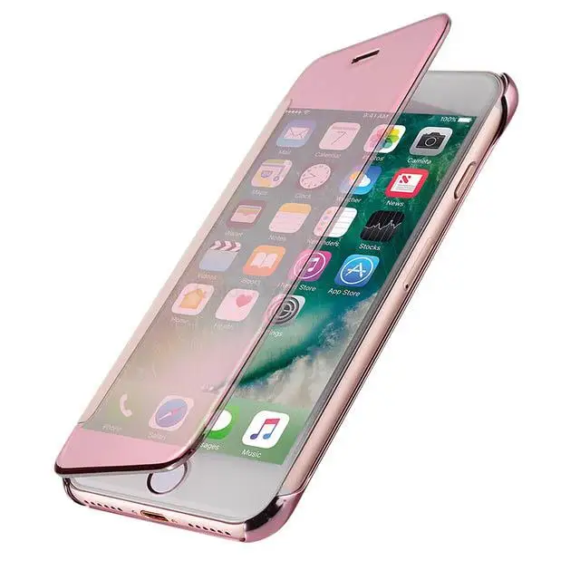 Luxury Flip Case For iphone 6 S 6s 7 8 Plus SE 2020 X 6SPlus 7 8Plus 11 12 13 14 15 16 Cover Clear PC View Windows Mirror Coque