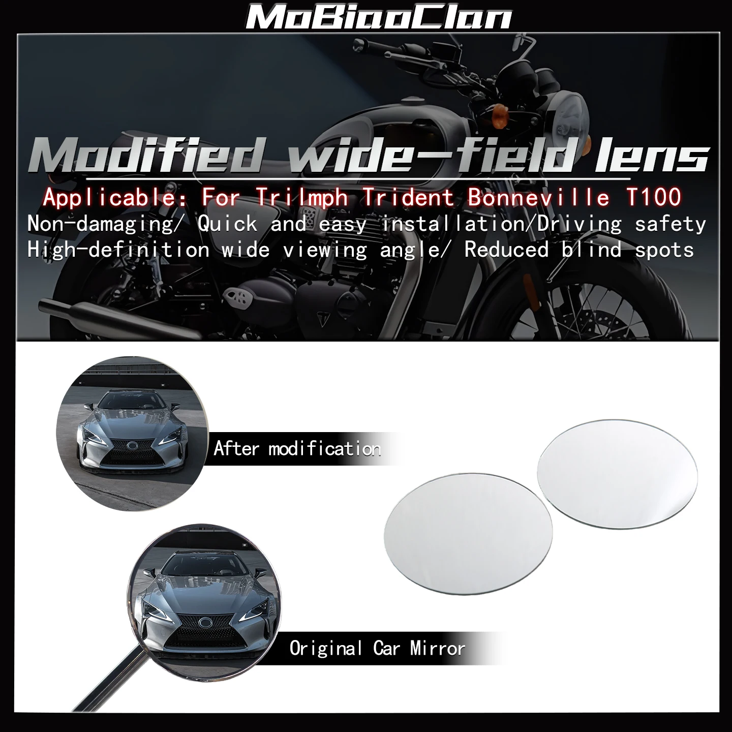 

Зеркало заднего вида выпуклое для мотоциклов Triumph Bonneville T120 T100, увеличивающее обзор, боковое зеркало, линза для расширения поля зрения