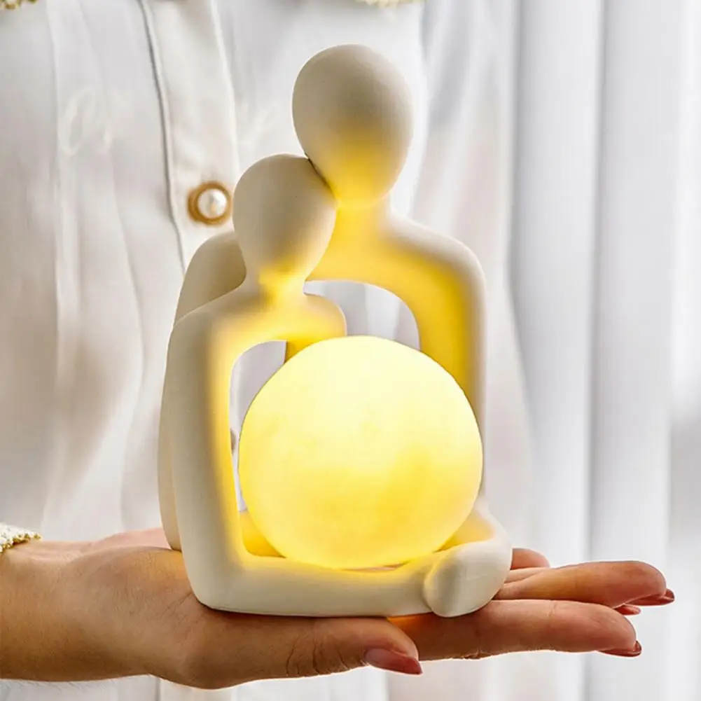 Abstrato abraçando casal luz da noite moderna cerâmica casal luz de mesa escritório em casa quarto cabeceira decorativa lâmpada mesa led